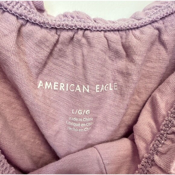 AE AMERICAN EAGLE Top Womens Large Cropped Lavender Puff Sleeve Button Front - Picture 5 of 5